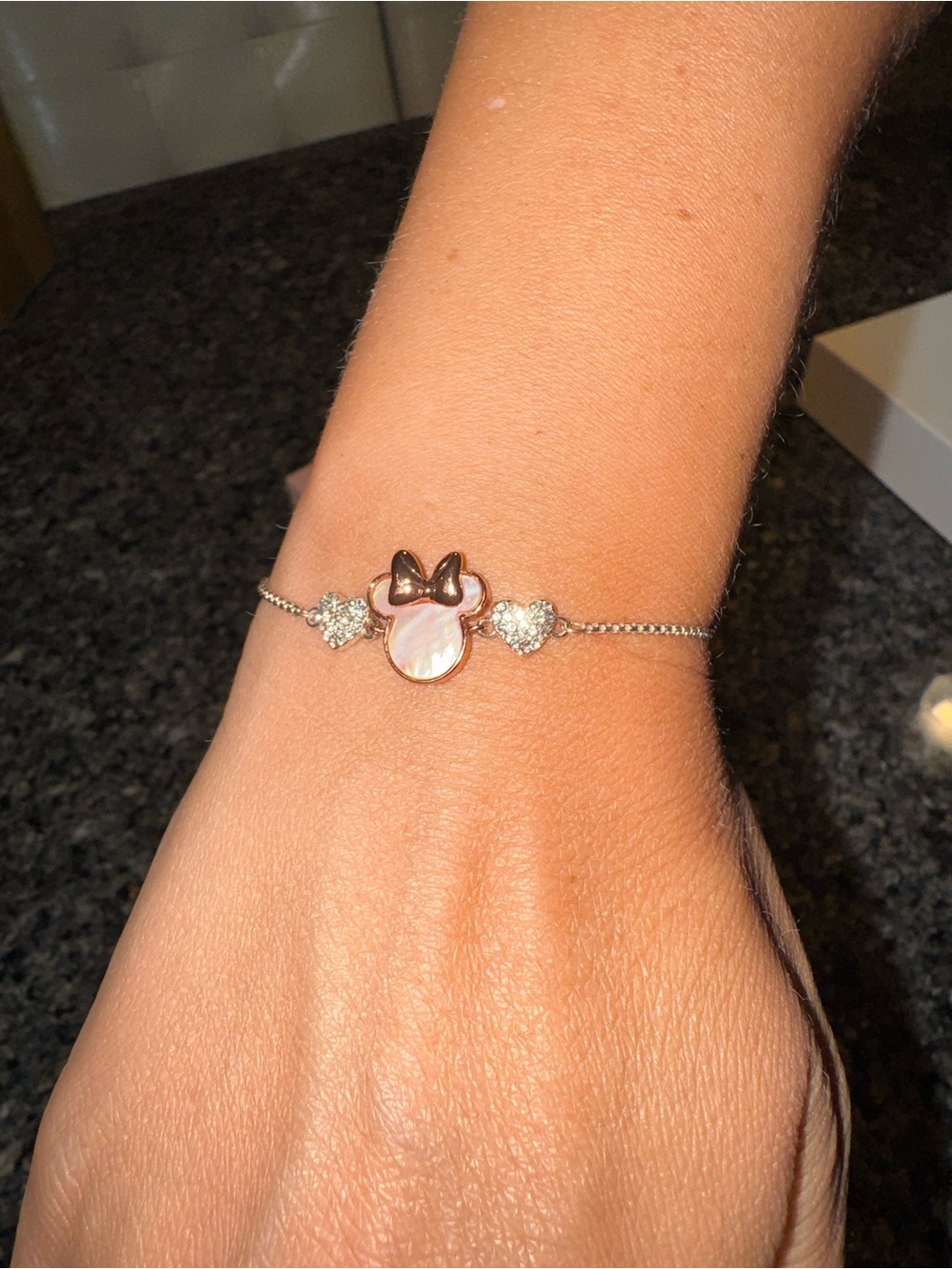Disney Silver Bracelet with Pink Mother-of-Pearl Minnie Charm